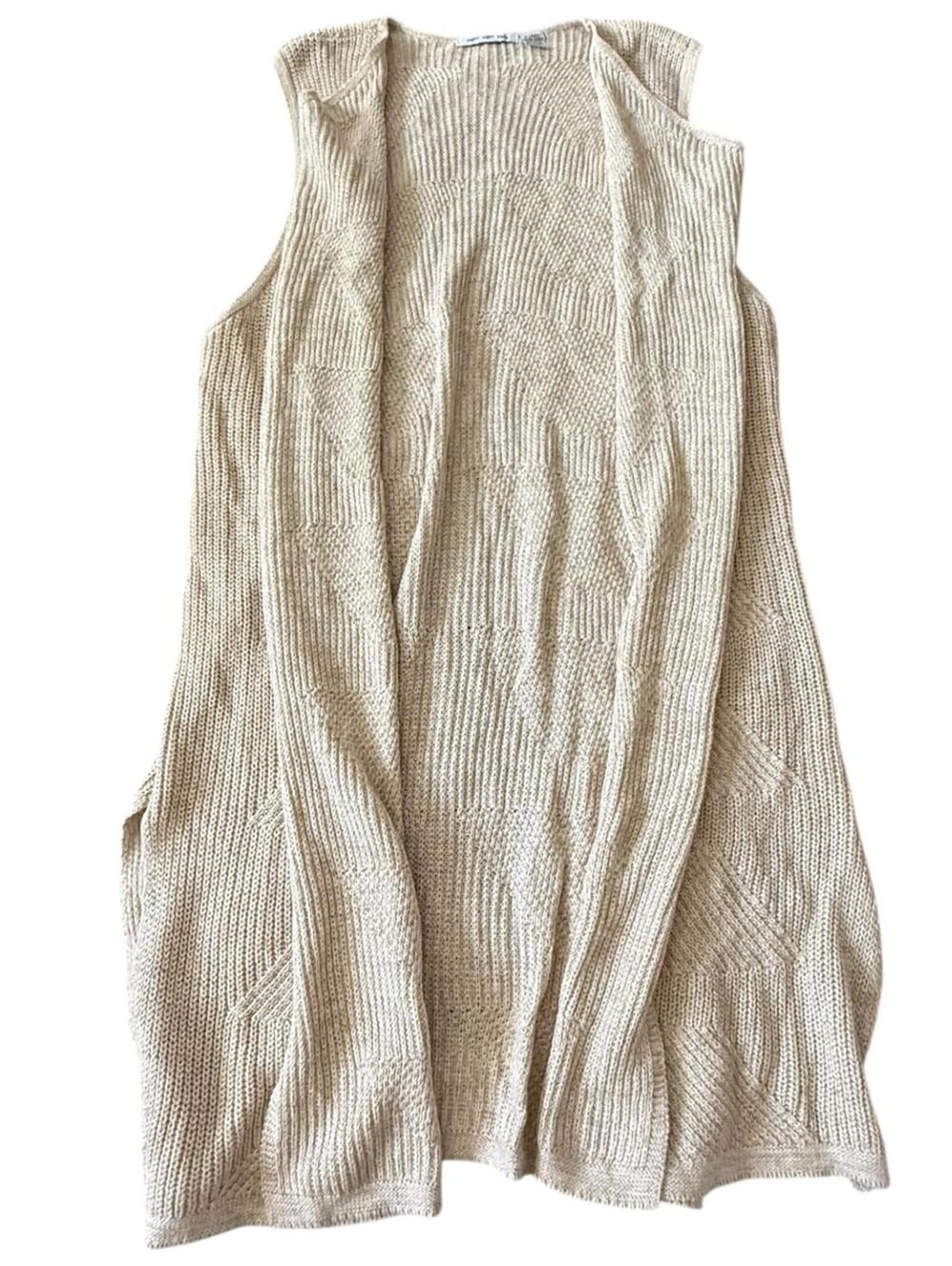 Eight Eight Eight Beige Knit Longline Vest Open Front Cardigan XL Boho - Picture 4 of 7